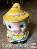 Cookie Jar - Pig, yellow hat, bow tie, 10