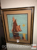 Artwork - Needlepoint, sailing ship,