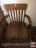 Furniture - Vintage Wooden oak armed desk chair on wheels
