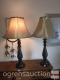 Furniture - 2 matching metal table lamps with sculpted shades, 29