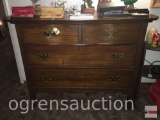 Furniture - Vintage dresser, serpentine front, 4 drawer, wooden casters, 41