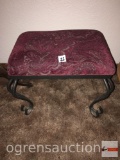 Furniture - foot stool, iron scroll base, upholstered fabric, 17