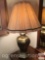 Brass table lamp w/ pleated shade, 33