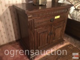Furniture - Nightstand, Ethan Allen, dark oak, 2 drawer, 2 door, bun feet, 28