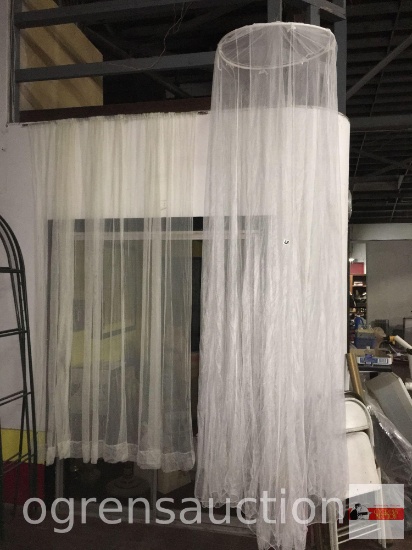 Netting - princess bed surround 9ft tall and 3 sheer polka dot curtain panels