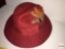 Hat - Betmar, New York, red 100% wool dress hat with red ribbon band and feathers
