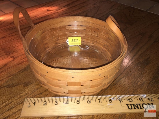 Longaberger Baskets - Handwoven, Dresden, Ohio, USA 1990, signed w/insert protector, double leather