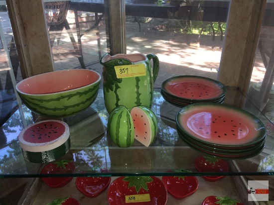 Watermelon dishes - 12 pcs... Albert Kessler & Co. - Pitcher, bowl, plates, salt/pepper, box