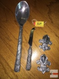 4 Ornate aluminum serving ware - spoon 13