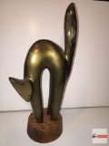 Sculpture - Cat, brass on oak base