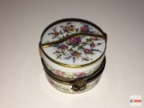 Trinket box - porcelain enameled, FA Limoges France hinged lid 1.75