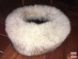 Hat - Fur circular ringed ear muff, white