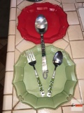 Dish ware - 2 Casa Stone platters and 3 jeweled utensils