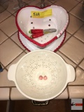 Kitchenware - 2 Bella Casa heart/strawberry shaped dish/strainer with 2 spreaders & cherry strainer