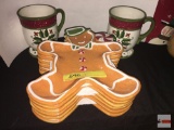 Holiday Dish ware - 6 Susan Winget Gingerbread man plates and 2 holiday mugs