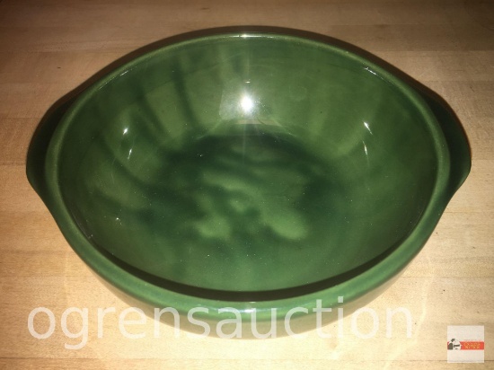 Bakeware - Emile Henry, France, sm. Round bowl, double handled, #31.10, green/green interior, 7"w