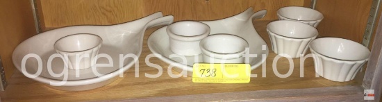 Dish ware - Hall, 8 pcs. 2 skillet handled bowls, 4 fluted ramekins, 2 round ramekins