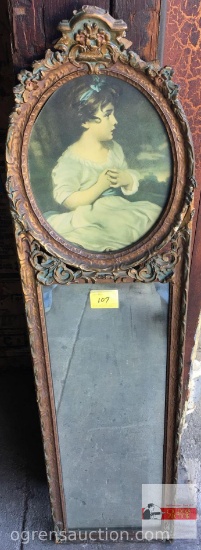 Vintage wall mirror/artwork, young girl, ornate frame