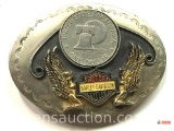 Silver dollar in Harley Davidson Belt Buckle