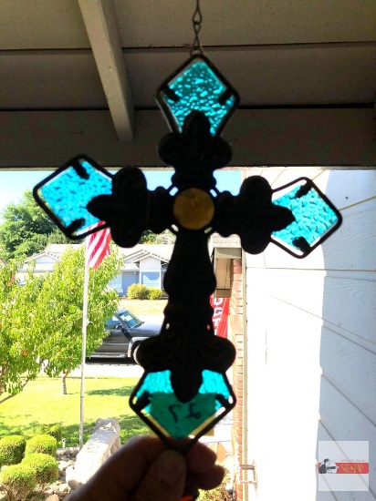 Yard & Garden - Wind chime, stained glass cross, 45"hx7"w