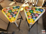 2 stools - triangle shaped, billiards motif, 24