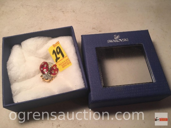Jewelry - brooch, Swarovski ladybug, enameled and with crystals