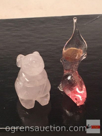 Collectibles - 2 - sculptures, quartz bunny and art glass fish