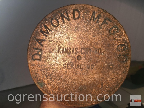 Vintage in-ground safe cylinder, Diamond Manuf. Co. Kansas City 12.5"h