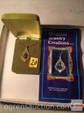Jewelry - Necklace, Genuine Diamond, jade & pearl, Teardrop setting w/ fine mesh chain & orig. paper