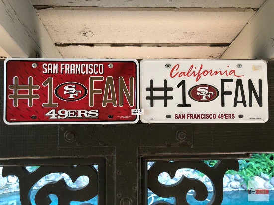 Automotive - 2 advertising decor license plates, San Francisco 49ers #1 fan, 12"wx6"h