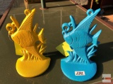 Yard & Garden - Aloha metal table pieces, 2 fish, 1 yellow, 1 blue, could be used for bookends, 7
