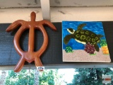 Yard & Garden - 2 turtle items, wooden sculpture 12