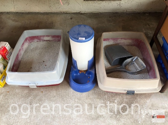 Pet items - 2 cat litter boxes and food/water dispenser