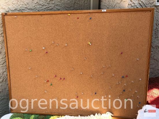 Lg. Quartet Brand cork board bulletin board, 48"wx36"h and misc. push pins
