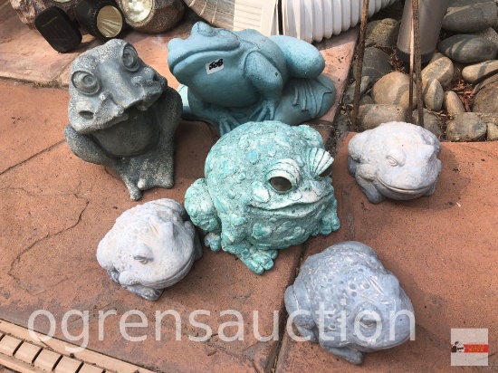 Yard & Garden - 6 frog statuary, 3 resin, 3 cement 3.5"h to 8"h