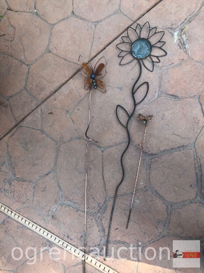 Yard & Garden - 3 decor garden stakes, Butterfly 23"h, Butterfly 45"h, sunflower 48"h