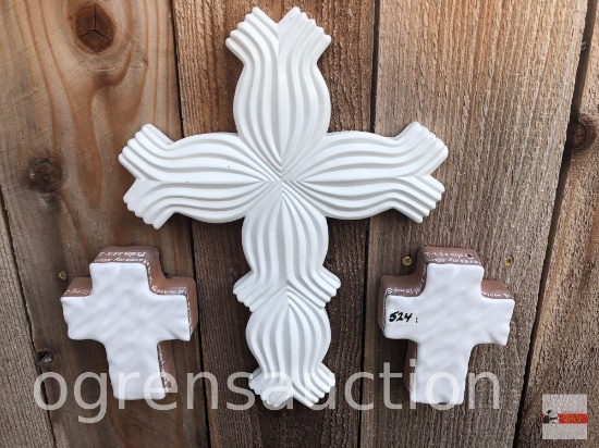 Yard & Garden - 3 decor crosses, ceramic, 13"hx9.5"w & 2 - 5"hx4"w w/Ps.23 on sides