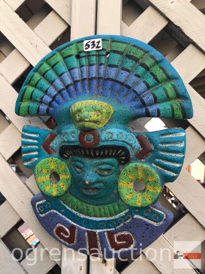 Yard & Garden - terra cotta painted decor mask 10.5"hx9"w