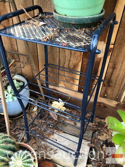 Yard & Garden - Metal plant stand, 3 shelves, blue, 28"hx13.5"wx12"d