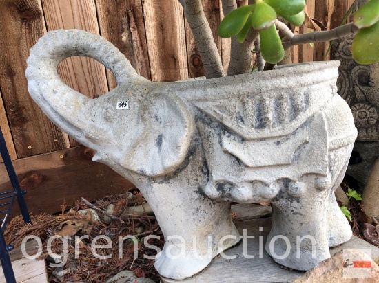 Yard & Garden - Elephant cement planter w/jade tree, 21"dx19"hx10.5"w, some cracks