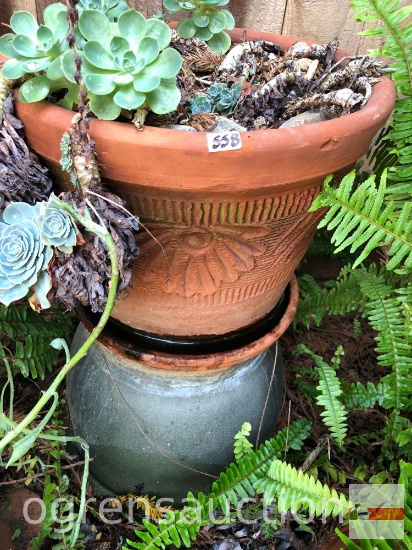 Yard & Garden - Terra Cotta decor planter pot 12"h w/succulents and decor planter pot 12"h