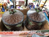 Decor - 2 lg. counter containers w/ lids, palm tree motif (1 chipped under lid), 7'hx6.5