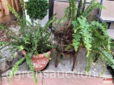 Yard & Garden - Foam molded planter pot and old metal stool with misc. fern