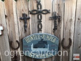 Yard & Garden - 6 items - 3 metal crosses, wooden sign & 2 horseshoes