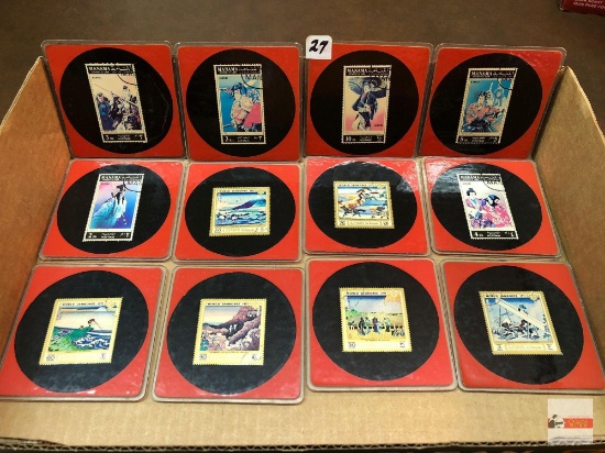 12 Asian stamp coasters