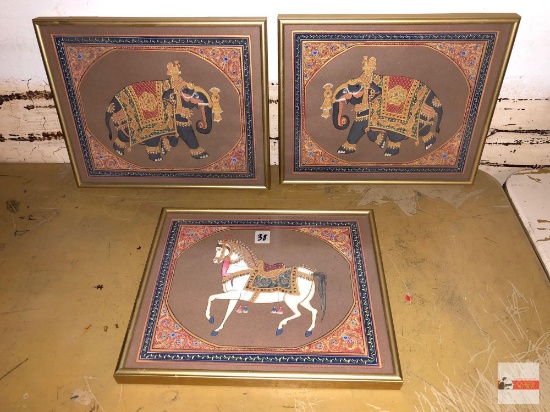 Artwork - 3 Deck the Walls framed embellished artwork, 2 elephants, 1 horse, 11"wx9.25"h