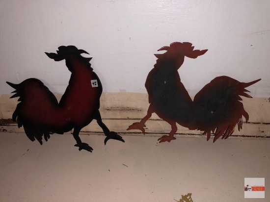 2 Rooster wooden cut-outs, 15"wx14"h