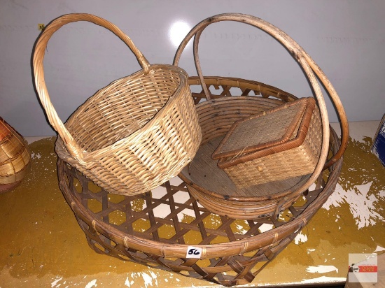 Baskets - 6 (2 not shown) lg. 20"w, vintage bendwood 14"h w/nails etc.