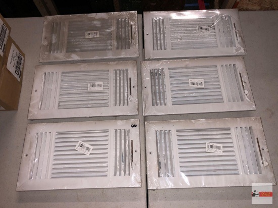 6 metal 3-way straight blade floor/wall registers, white, 12"wx6"w