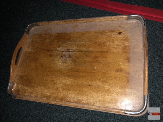 Serving trays - 3 wooden handled nesting trays, signed, 9.5"x15.5", 12"x18", 13.5"x19.5"